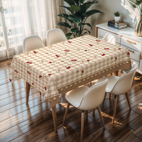 Nappe carrée élégante en PVC gris clair à imprimé cerises, imperméable, en rouleau, pour dîner familial, décoration de la maison