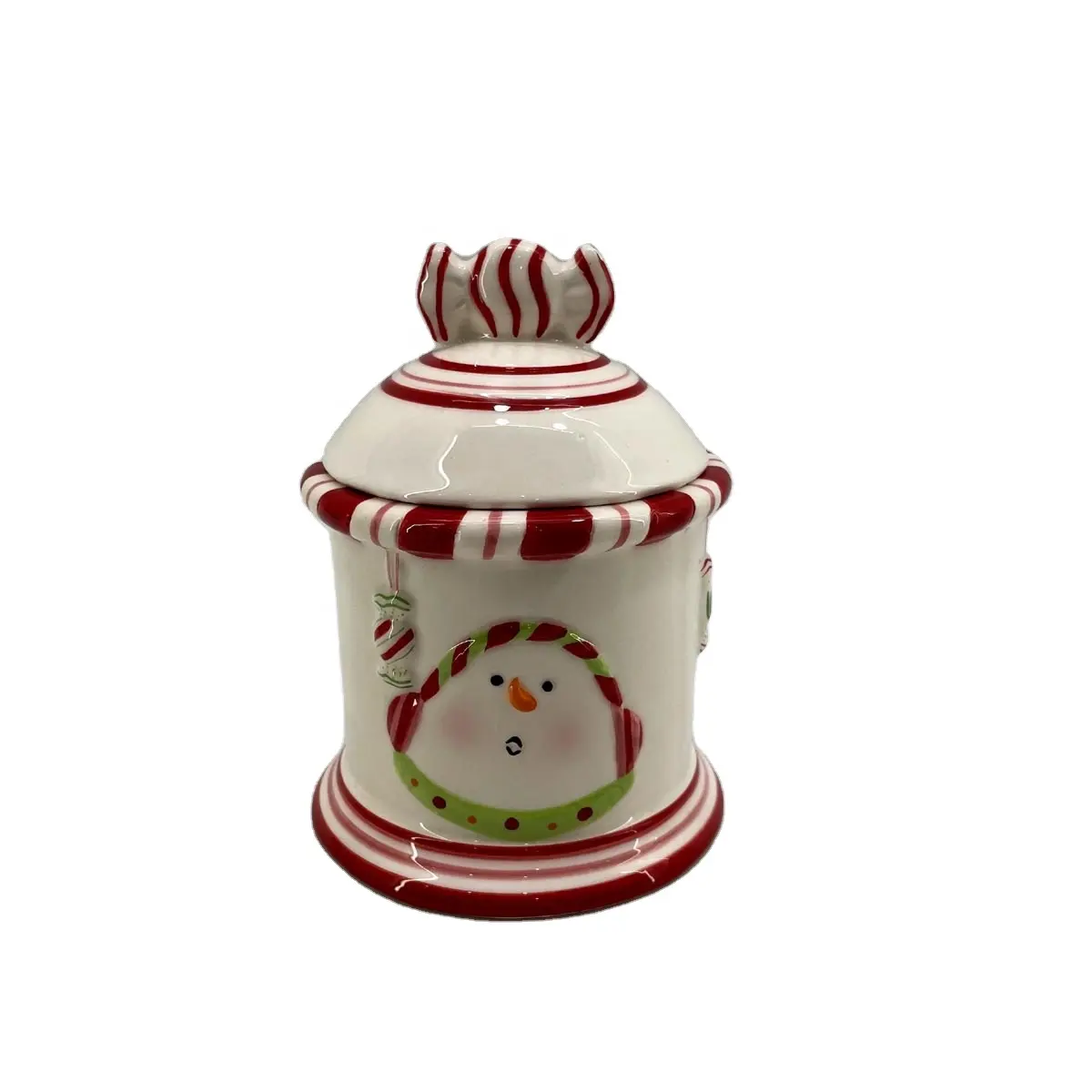 Barattolo di biscotti pupazzo di neve in ceramica dipinto a mano con decorazione di caramelle