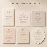 Invitation de mariage personnalisée intemporelle et neutre, motif délicat de couronne monogrammée avec enveloppe assortie et cartes d'accompagnement