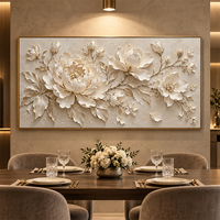 Peinture à l'huile 3D en relief de magnolia et de pivoine, fleurs blanches texturées sur toile, art mural pour salle à manger, restaurant, hôtel, décoration de luxe
