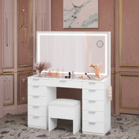 Coiffeuse Tong Li OEM 11 Tiroirs en MDF, Meuble Panneau, Lumière Tricolore, pour Maquillage avec Miroir Lumineux