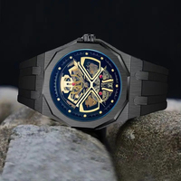 Montres automatiques squelette de luxe pour hommes, mouvement punk, bracelet en silicone, cadran ajouré, design tendance, résistantes à l'eau 3 ATM, élégantes