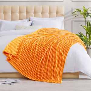 Manta decorativa cuadrada Jacquard Fuzzy Orange Fall Plaid Flannel Fleece para sofá cama - Product Image 4
