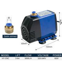 Pompe à eau submersible 3M 60W 3000L/H Micro Flow 220V/240V Circulation de refroidissement pour aquarium Eau propre Micro Flow