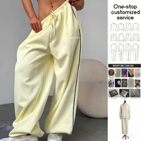 Pantalon de jogging ample en coton personnalisé pour femme, coupe décontractée, taille mi-haute, jambe large, style streetwear, ajouré, collection automne