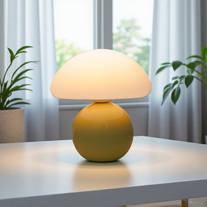 Midcentury Eco-Friendly Mushroom <b>Table</b> <b>Lamp</b> Gray Dome Glass <b>Shade</b> AC Powered LED <b>Small</b> Metal Frame 3000K Warm White Living Room - Product Image 5