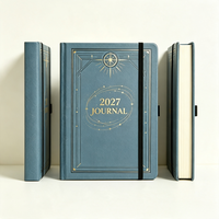 Carnet de notes personnalisé bleu en PU à couverture rigide 2027, motif boussole, avec élastique, agenda annuel, journal, cadeau