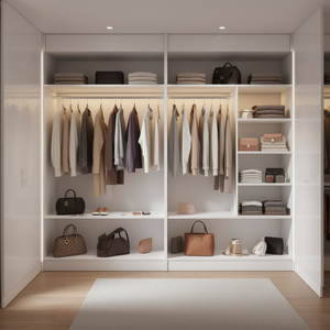 Composant mural de dressing modulaire blanc brillant 243x40x H 220 avec vêtements - Product Image 2