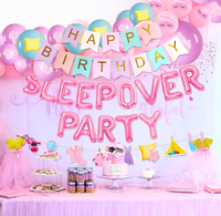 Kit de décoration pour fête pyjama pour femmes et filles : bannière suspendue, ballons en latex imprimés, guirlande arche et ballons lettres en aluminium « SLEEP OVER PARTY »