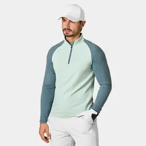 Vêtements de golf personnalisés en éponge française Sports séchage rapide couleur unie pull de golf uni à manches longues tricoté 1_4 fermeture éclair quart