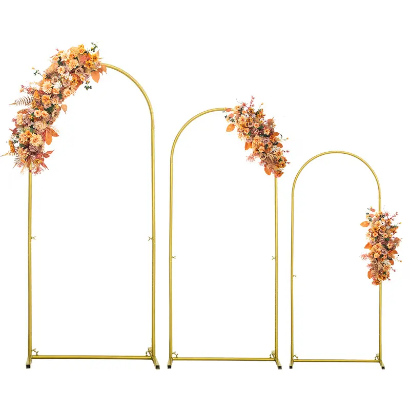 Dudukan latar belakang lengkungan logam emas, Set 3 lengkungan untuk upacara luar ruangan pesta dalam ruangan
