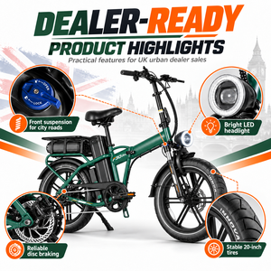 Vélo électrique pliable QMWHEEL F30 Ultra UK Stock, vélo électrique à pneus larges, 20 pouces, 250W, 70Ah, double batterie, vente en gros - Product Image 5