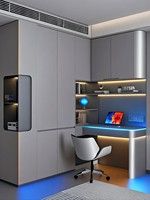 Lemari Kayu Solid Multifungsi dari Lantai hingga Plafon untuk Ruang Ganti Kamar Utama Villa
