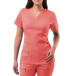 Women Short Sleeve Stretch Medical Scrubs Uniform Sets Jogger Pants Spa Beauty Salon Nurse Hospital Work Uniform Custom Logo - Product Image 4