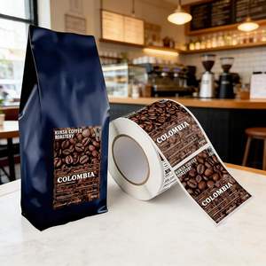 Étiquettes personnalisées écologiques réutilisables pour sacs de café, autocollants en vinyle imperméables imprimés en couleur, pour emballage de café - Product Image 1
