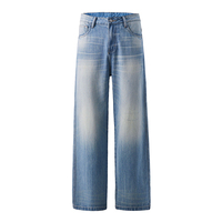 Pantalon en denim délavé, bleu glacial, design tendance, coupe décontractée rétro américaine pour homme, pantalon large