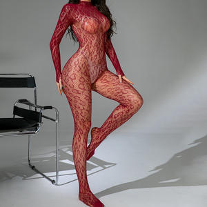 Body Sexy <span class=keywords><strong>in</strong></span> <span class=keywords><strong>Pizzo</strong></span> Trasparente a Maniche Lunghe, Tuta a Rete Elastica per Night Club, Completo Sexy per Pole Dancing da Donna - Product Image 1