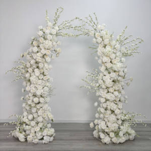Arco de Flores Artificiales de Seda Blanca Personalizado DKB para Decoración de Entrada de Bodas con 6-7 pies de Altura - Product Image 1