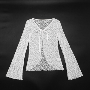 Viviblook J26TP289 Women Autumn Top V-Neck Lace Long <b>Sheer</b> Casual Long Sleeve Top for Ladies - Product Image 6