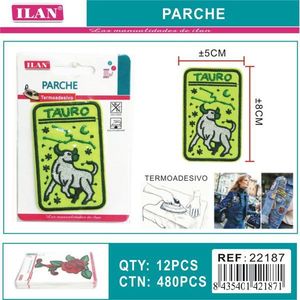 Patch in tessuto con segno zodiacale Tauri di Ilan, 8x5 cm, termoadesiva per abbigliamento - Product Image 1