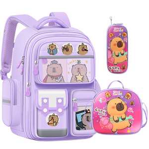 Mochila Escolar Transfronteriza de Tres Piezas con Diseño de Capibara y <span class=keywords><strong>Caim</strong></span>án, Linda Mochila Impermeable de Poliéster para Estudiantes con Cojín de Aire - Product Image 6