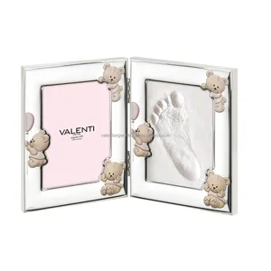 100% Made in Italy Color Photo Frames with High Definition Glass Double Silver photo frame with clay with Baby Bear - 10x15cm