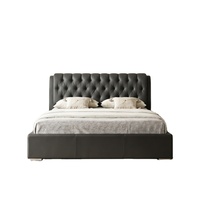 Lit double en cuir souple de haute qualité, design moderne, avec cadre en bois / Meubles de chambre à coucher