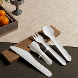 Juego de cubiertos de papel compostables diseñado para cafeterías corporativas, comidas al aire libre y servicios de alimentos comerciales, utensilios de fibra vegetal. - Product Image 3