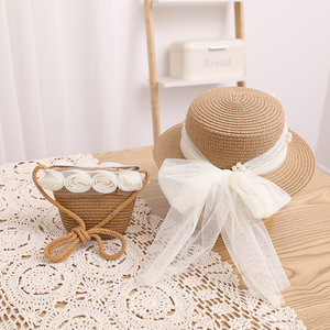 Sombrero de Paja Estilo 2024 con Lazo de Mimbre, Protección Solar para Bodas al Aire Libre, Conjunto de Sombrero y Bolso de Paja para Padres e Hijos para el Verano - Product Image 6