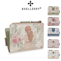 Baellerry dompet wanita grosir dua sisi cetak lucu Dompet Wanita Mode Anak perempuan mawar tempat kartu dompet kulit Pu