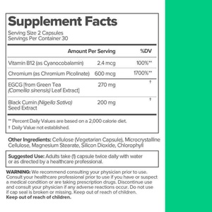 60 Capsules Végétaliennes pour le Métabolisme des Femmes, Extrait de Thé Vert, Soutien Diététique, Graines de Cumin Noir, Vitamine B12, Pilules Minceur - Product Image 4