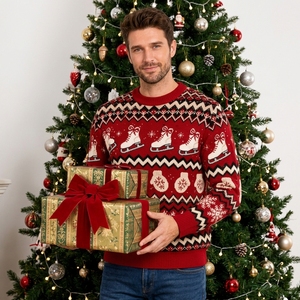 Long Sleeve Matching <strong>Couple</strong> Knit Top Adult Mens Red Winter Ski Pattern Ugly <strong>Christmas</strong> <strong>Jumper</strong> - Product Image 2