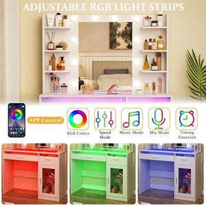 <span class=keywords><strong>Tocador</strong></span> de Maquillaje Blanco con Espejo Iluminado y Regleta de Enchufes, 2 Cajones, <span class=keywords><strong>Tocador</strong></span> para Dormitorio - Product Image 4