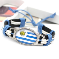 Bracelet en cuir de vachette PU drapeau espagnol Do Trademark Woven Color Wax String Time Gem