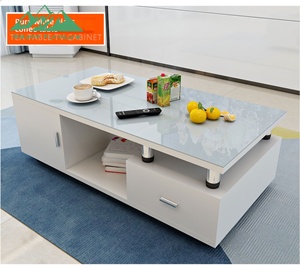 Set di Mobili Moderni Retrattili Wayon per Soggiorno, <span class=keywords><strong>Tavolino</strong></span> <span class=keywords><strong>da</strong></span> Caffè con Piano in <span class=keywords><strong>Vetro</strong></span> e Armadietti Portaoggetti per Arredamento Casa - Product Image 6