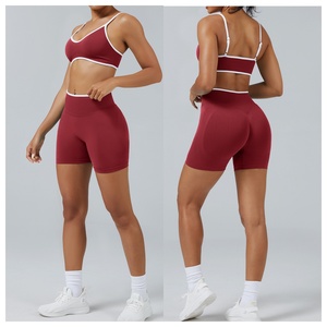 Ensemble de Sport <span class=keywords><strong>Femme</strong></span> Sans Manches, Couleur Unie, Short Cycliste en Maille Côtelée, Deux Pièces - Product Image 1