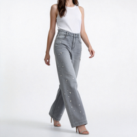 Jean large taille haute en denim bleu clair délavé pour femme avec poches – Fabrication directe usine