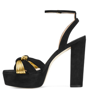 Large Size 46 <b>Open</b> <b>Toe</b> High Chunky <b>Heels</b> Women Mixed Colors Knotted Sandals Thick <b>Platform</b> Women's Summer Suede Pumps - Product Image 1