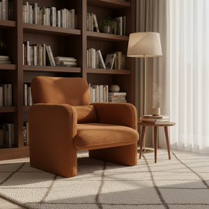 Modern Single <b>Chair</b> Fabric Upholstery Wooden Frame Mid-Low Back Square Arms Cushion Backrest <b>Beige</b> Modular Design Apartment - Product Image 4