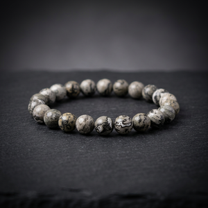 Bracelet élastique en perles de jaspe gris avec pierre naturelle de 8 mm avec certificat original Bracelets en pierre semi-précieuse - Product Image 1