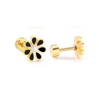 Anting-anting kancing baja tahan karat berlapis emas 18K uniseks desain bunga trendi untuk anak-anak dan wanita