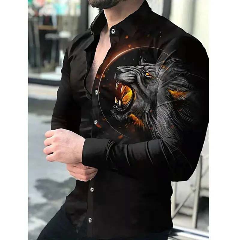 New Style Men'S Long-Sleeved Shirts Retro Punk Aristocratic Atmosphere Slim Fit Trend Print Everyday Shirt