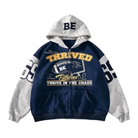 Sweat-shirt à capuche zippé pour homme, coupe ample, 100% coton délavé, imprimé DTG personnalisé, style color block vintage, streetwear, décontracté, OEM