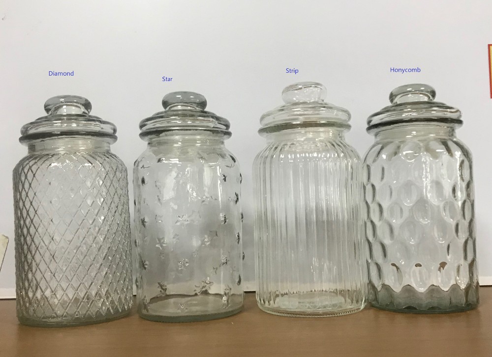 Custom Embossment Tea Coffee Food Healthy Glass Storage Jar With glass Lid