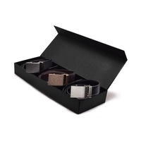 Boîte d'emballage de luxe pour ceinture avec pelliculage mat, revêtement UV offset, gaufrage et doublure en éponge pour cravate, montre, lunettes de soleil, broche, cravate à nouer
