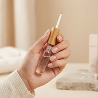Tube d'eye-liner vide en verre dépoli de 6 ml avec bouchon en bambou et pinceau, contenant pour eye-liner liquide, emballage cosmétique pour maquillage des yeux