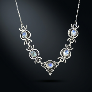 925 Silver Moon <b>Opal</b> Charm Pendant <b>Necklace</b> Silver Plated Vintage Snake Chain Women's Party Everyday Wear - Product Image 4