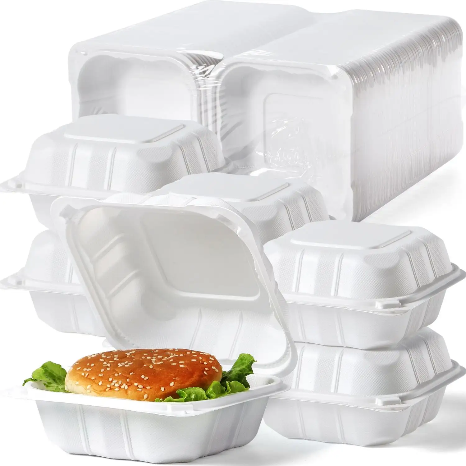 YANGRUI to go-contenedor de 6 ", caja de hamburguesas desechable, contenedores de embalaje de alimentos para llevar, Concha para hamburguesa