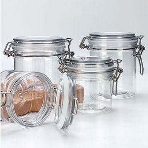 Venta al por mayor tarro de fianza de plástico PET transparente tarros Mason tamaños redondos vacíos 50g 100g 150g 200g 250g 500g 1000g almacenamiento de alimentos estilo metálico - Product Image 1