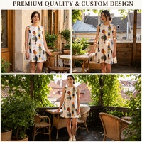 Robe artistique sans manches à col rond, coupe trapèze, mini, imprimé abstrait, vintage, durable, respirante, en toile, personnalisable OEM, marque privée